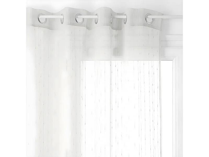 Voilage à œillets  Beige Lin avec fines rayures en relief 140 x 260 cm