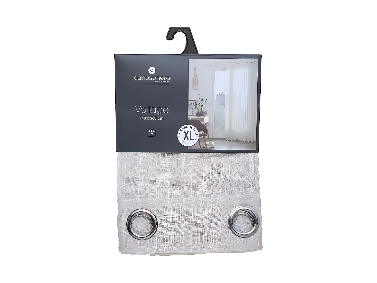 Voilage à œillets  Beige Lin avec fines rayures en relief 140 x 260 cm