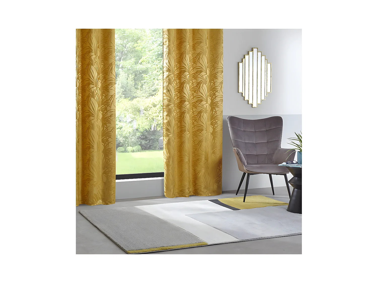 Rideau à œillets Occultant Jacquard Jaune Ocre 140 x 260 cm