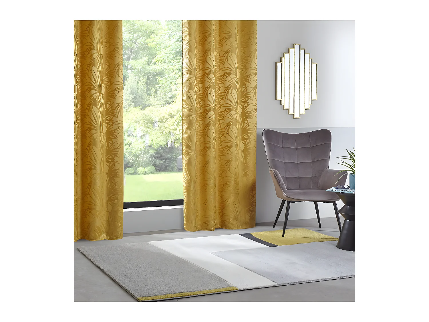 Rideau à œillets Occultant Jacquard Jaune Ocre 140 x 260 cm