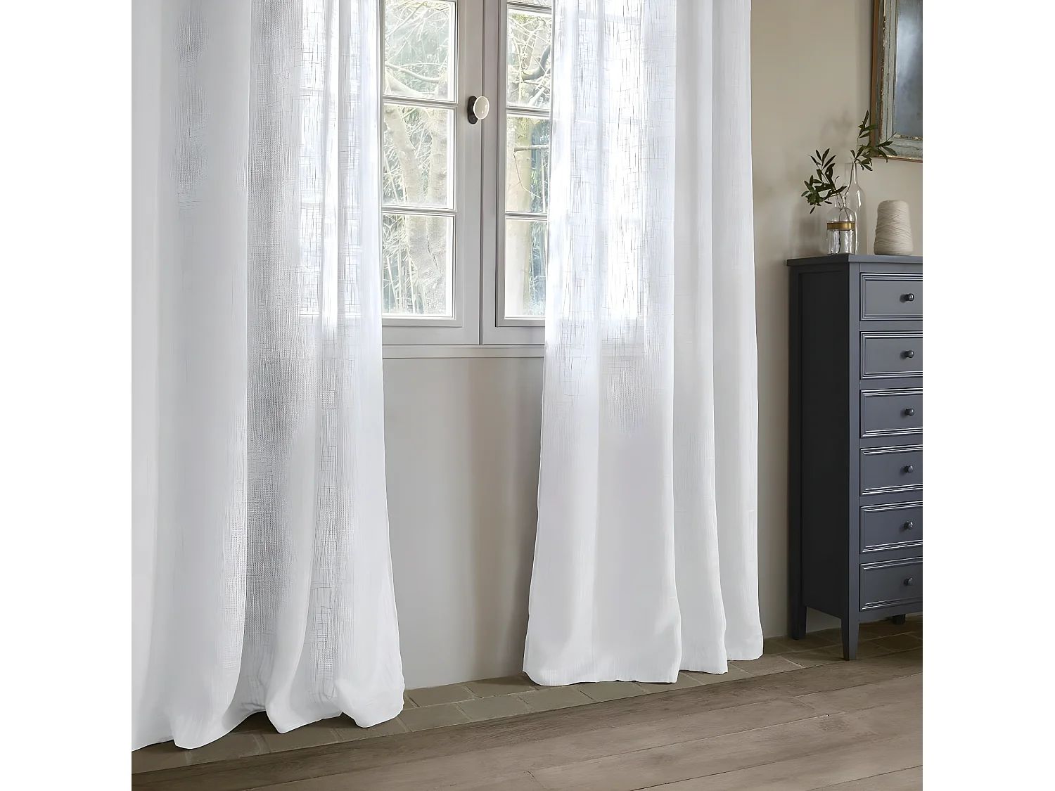 Voilage à œillets Blanc aspect satiné 140 x 240 cm