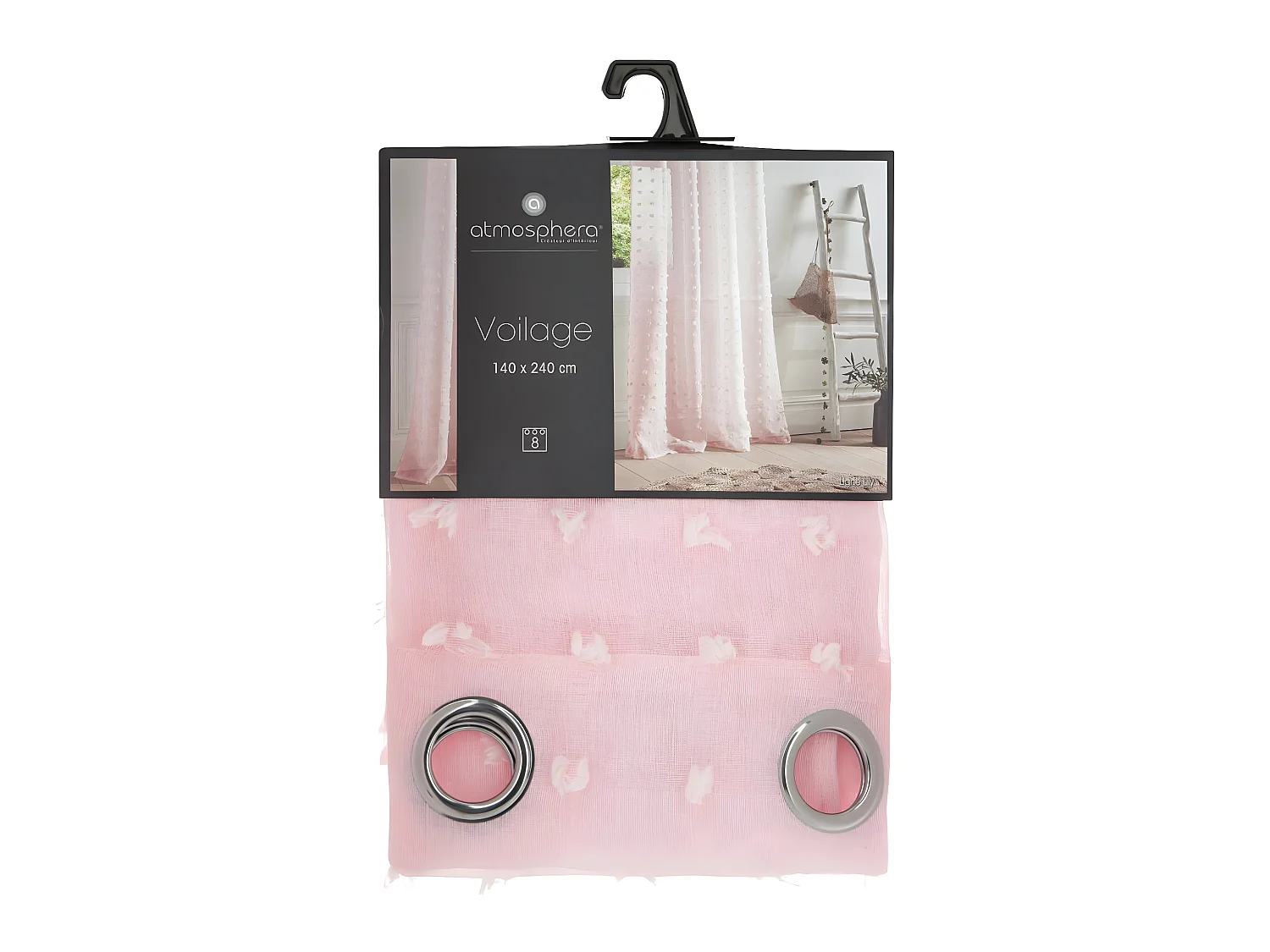 Voilage à œillets Rose motif petits pompons 140 x 240 cm