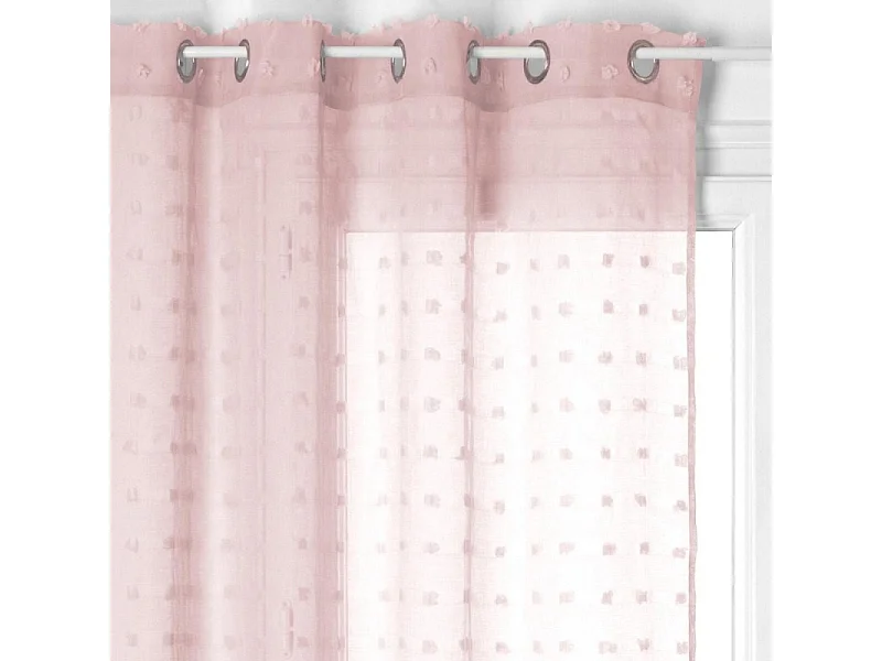 Voilage à œillets Rose motif petits pompons 140 x 240 cm