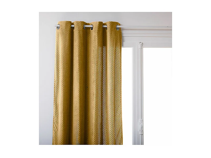 Rideau à œillets en Velours Jaune Ocre motif géométrique 140 x 260 cm