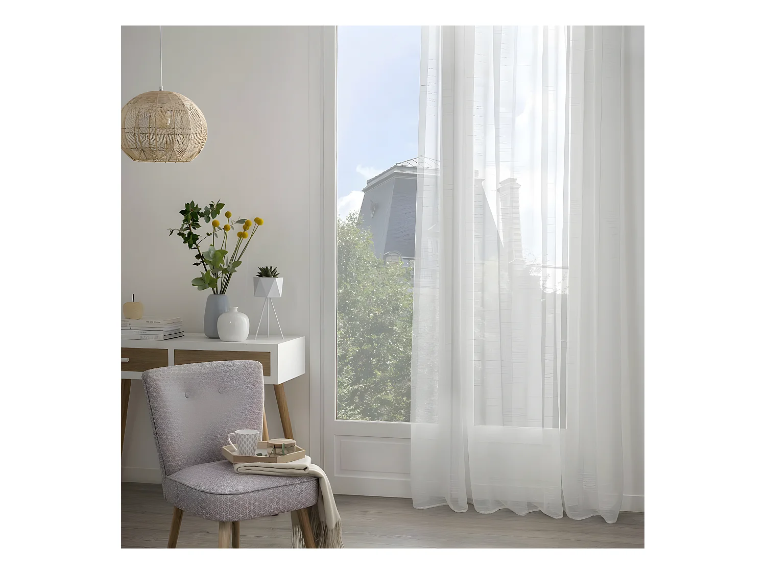 Voilage à œillets Blanc texturé 140 x 240 cm