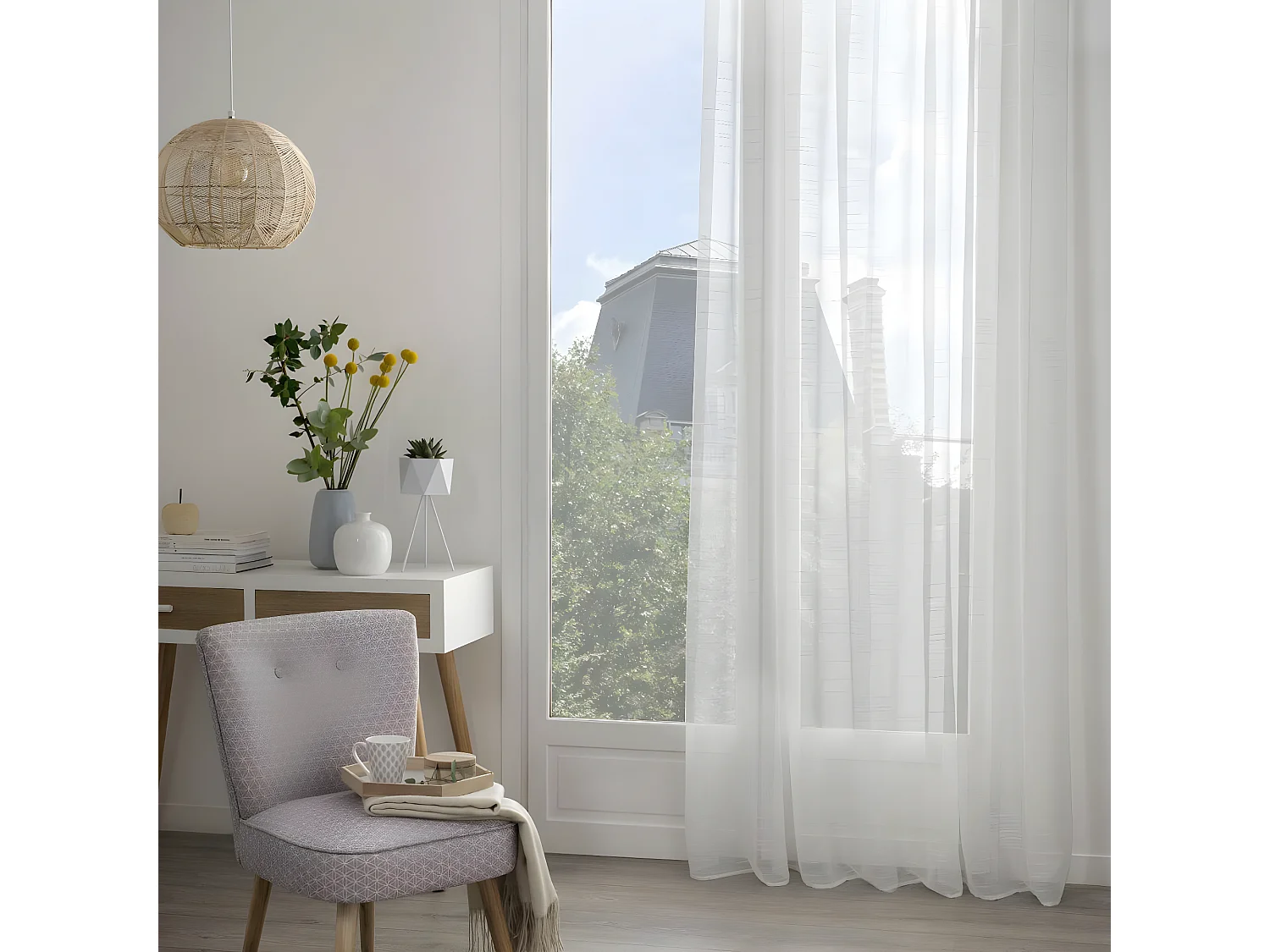 Voilage à œillets Blanc texturé 140 x 240 cm