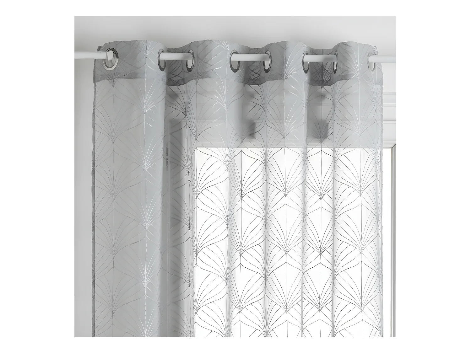 Voilage à œillets Gris motif Brodé 140 x 240 cm