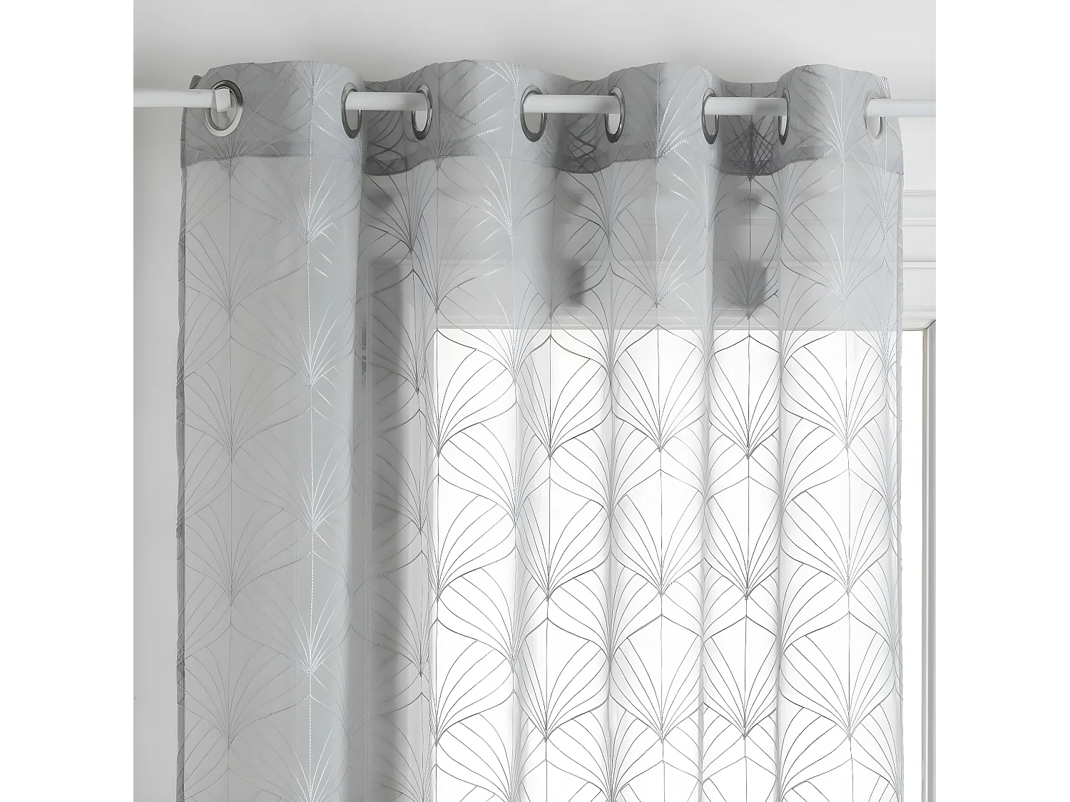 Voilage à œillets Gris motif Brodé 140 x 240 cm