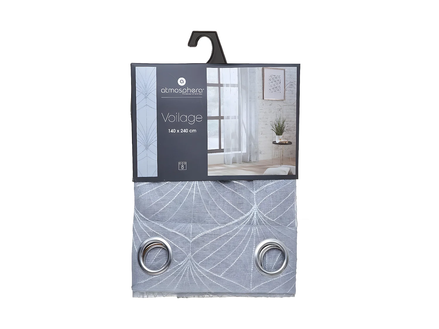 Voilage à œillets Gris motif Brodé 140 x 240 cm