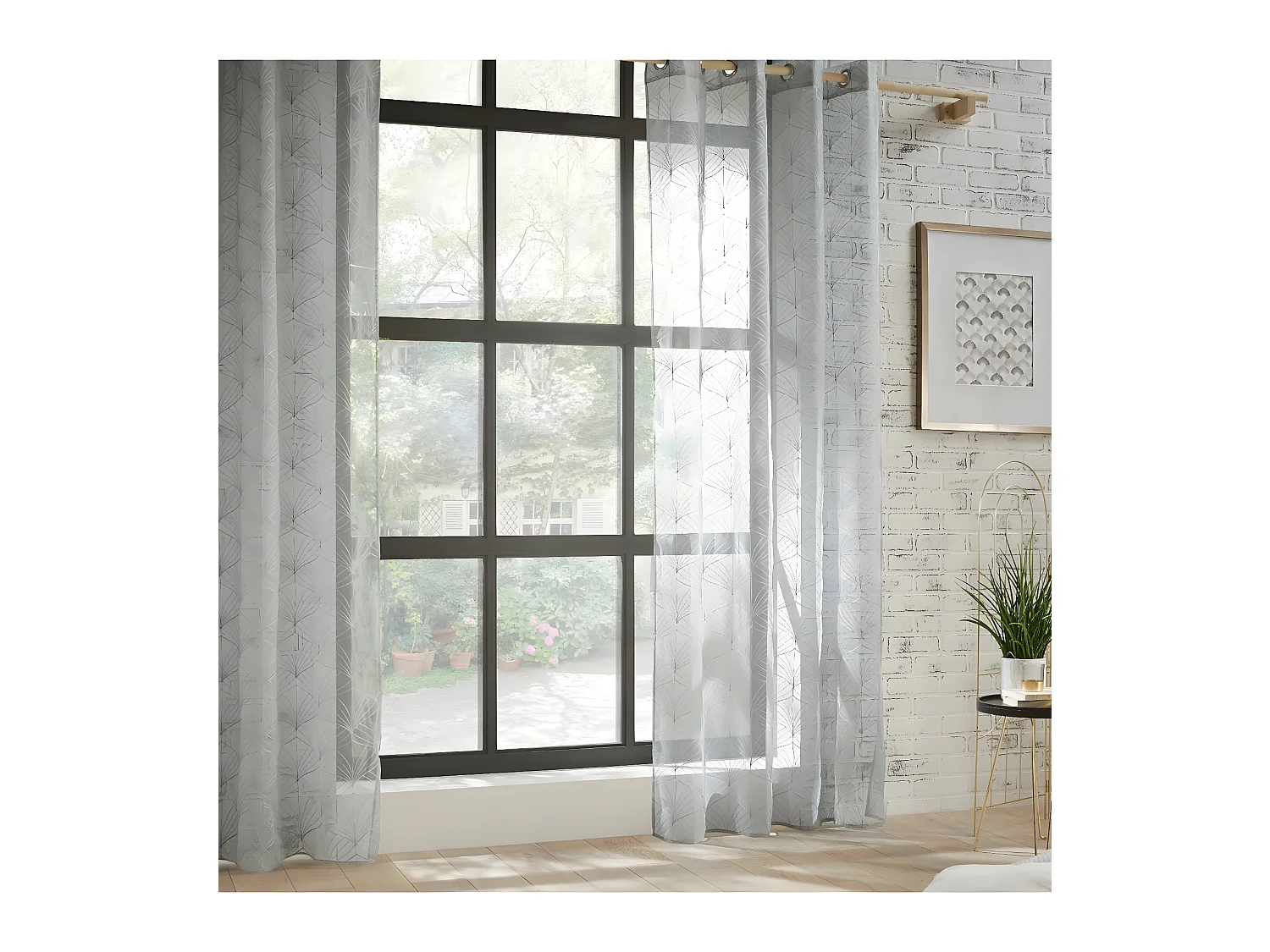 Voilage à œillets Gris motif Brodé 140 x 240 cm