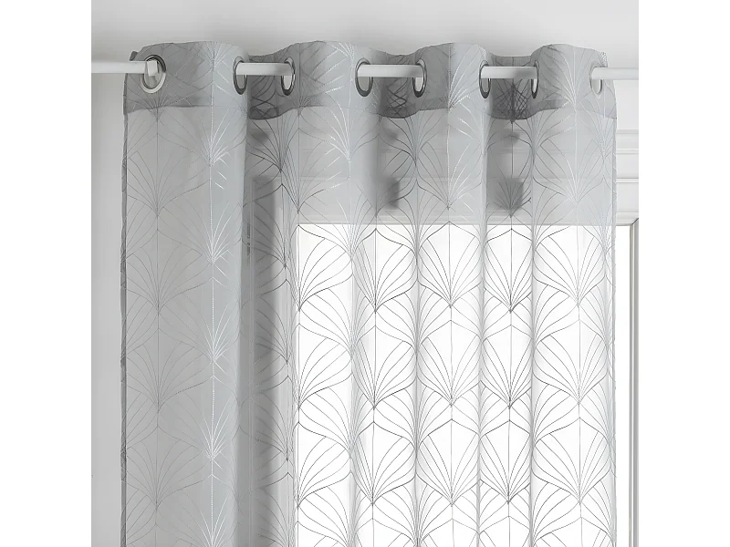 Voilage à œillets Gris motif Brodé 140 x 240 cm