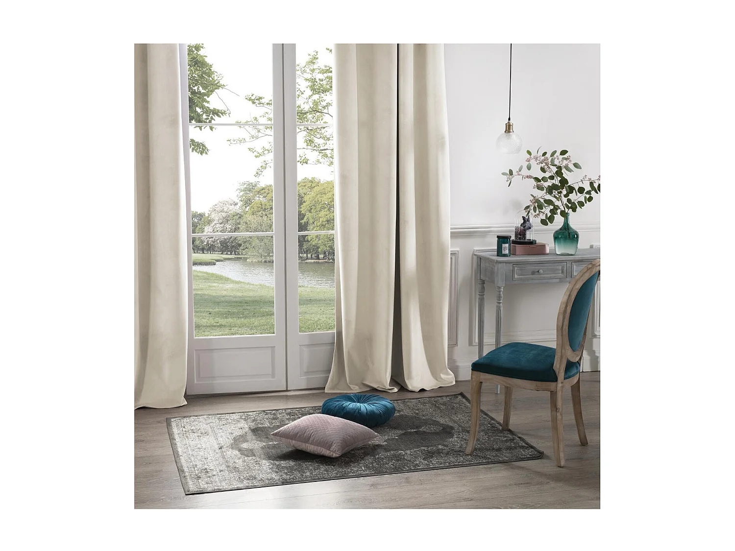 Rideau à œillets Occultant en Velours Ivoire 140 x 260 cm