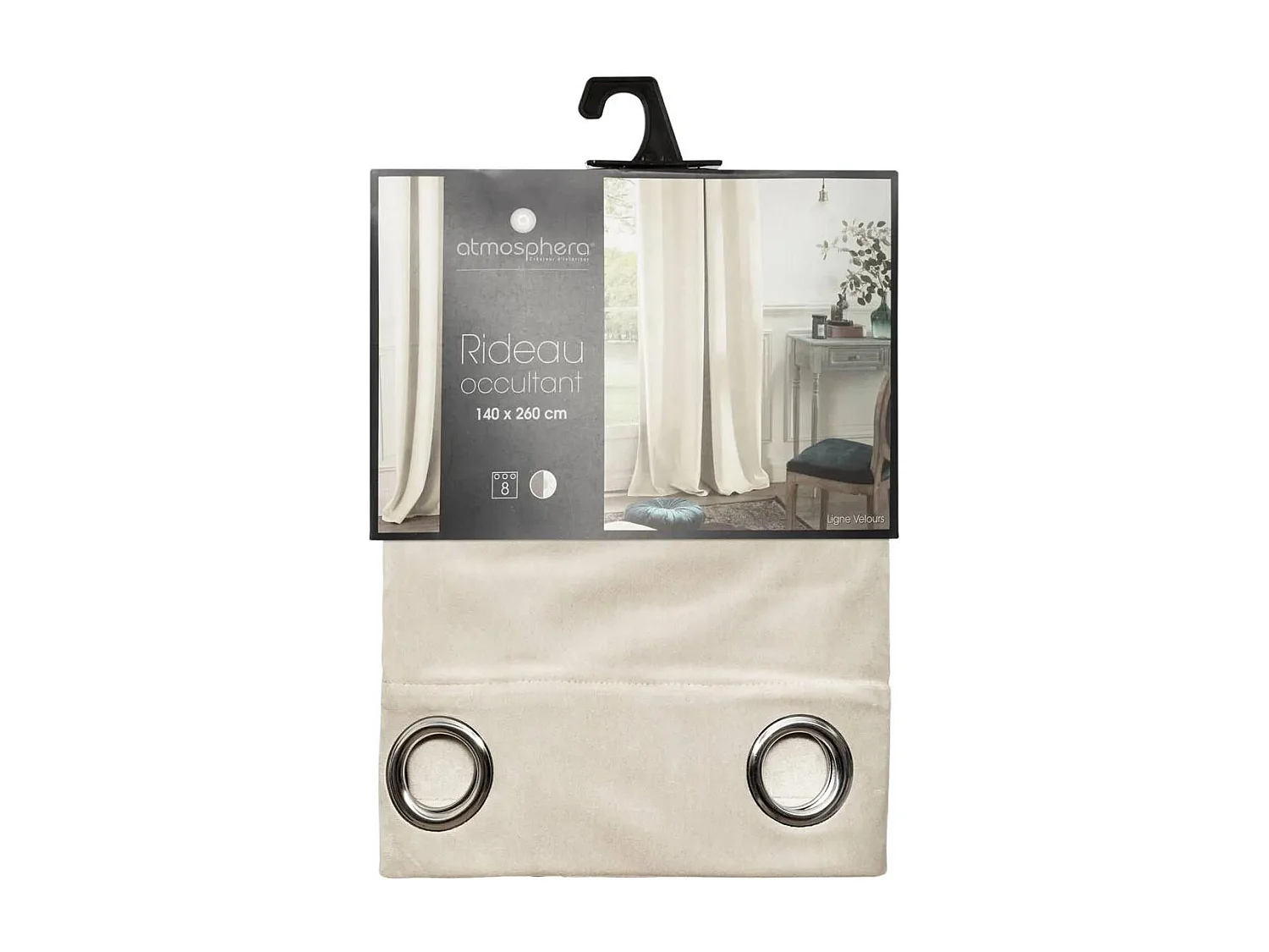 Rideau à œillets Occultant en Velours Ivoire 140 x 260 cm