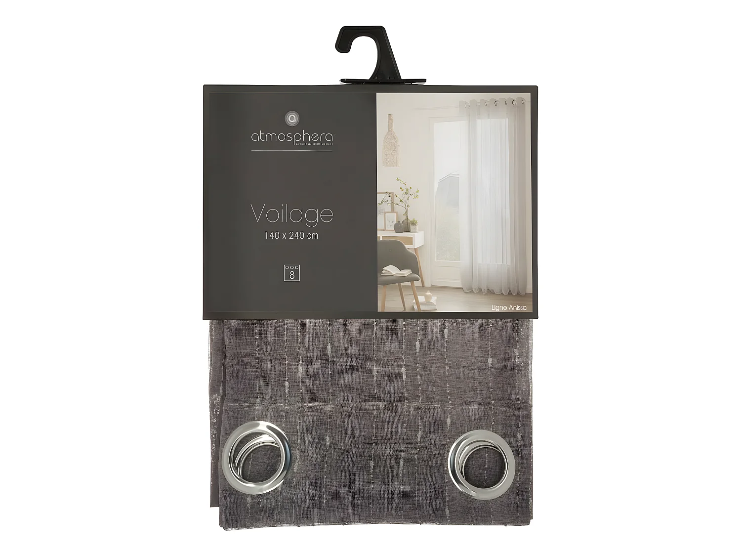Voilage à œillets Gris avec relief 140 x 240 cm