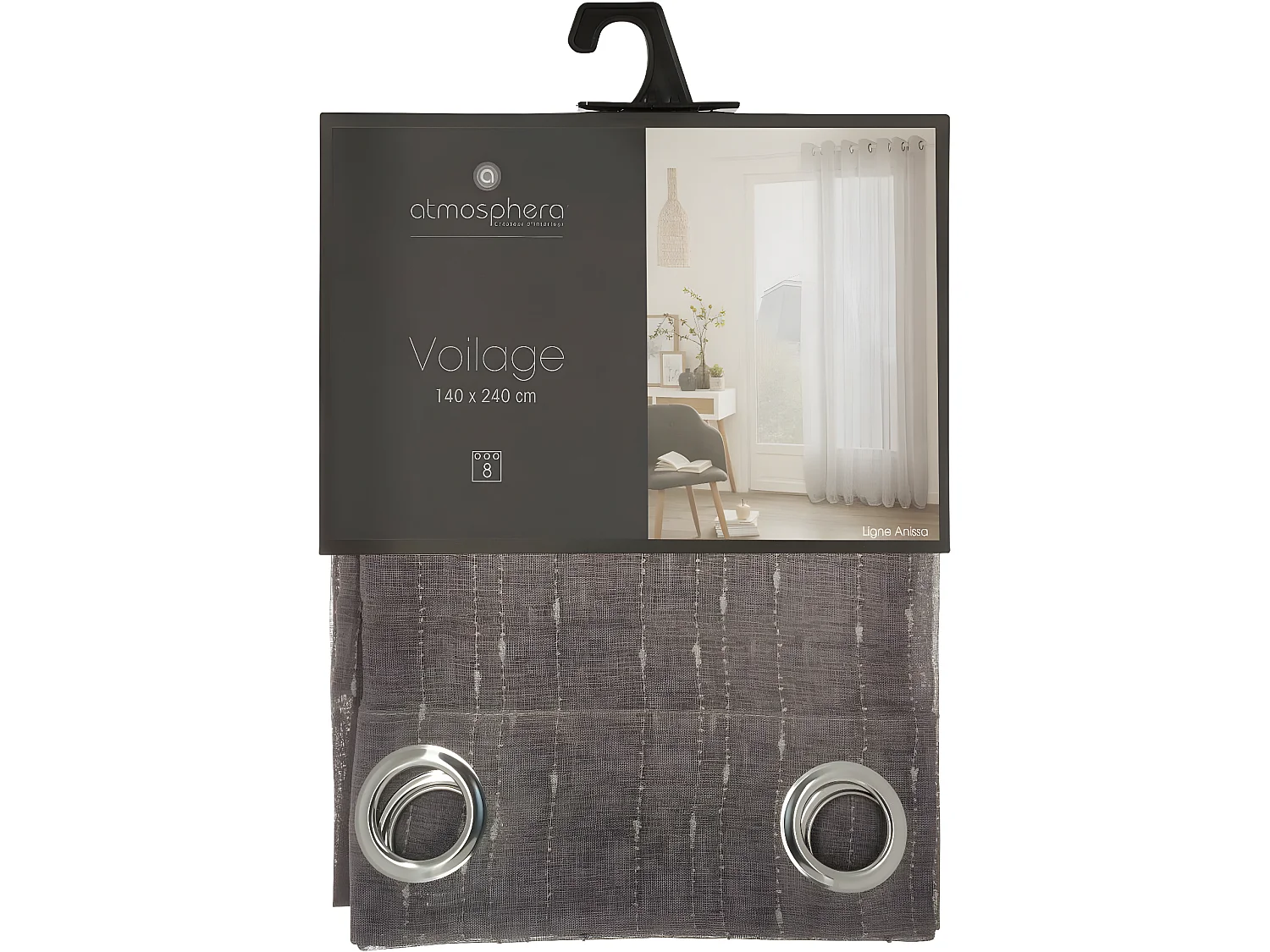 Voilage à œillets Gris avec relief 140 x 240 cm