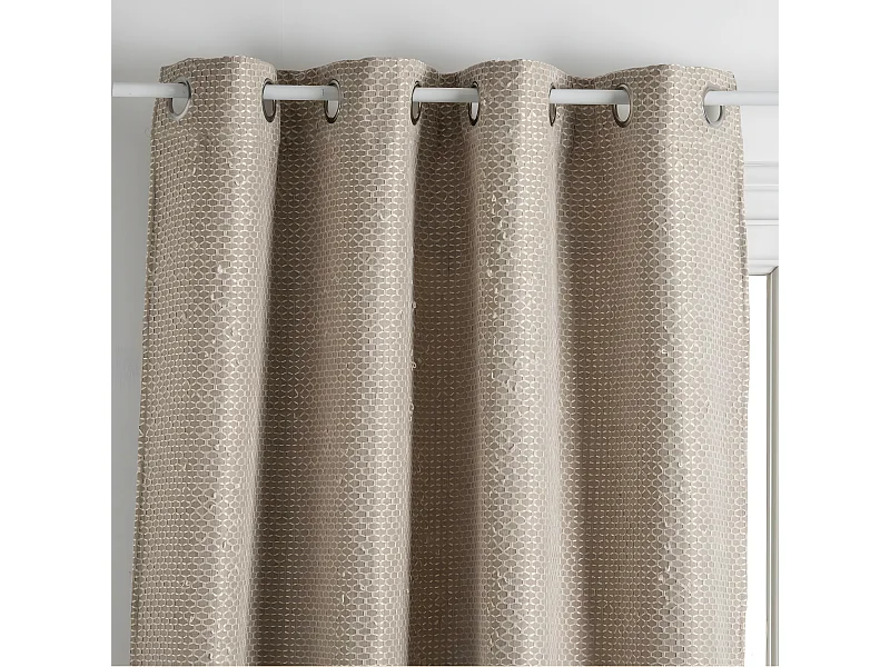Rideau à œillets Occultant Jacquard coloris Beige Lin 140 x 260 cm