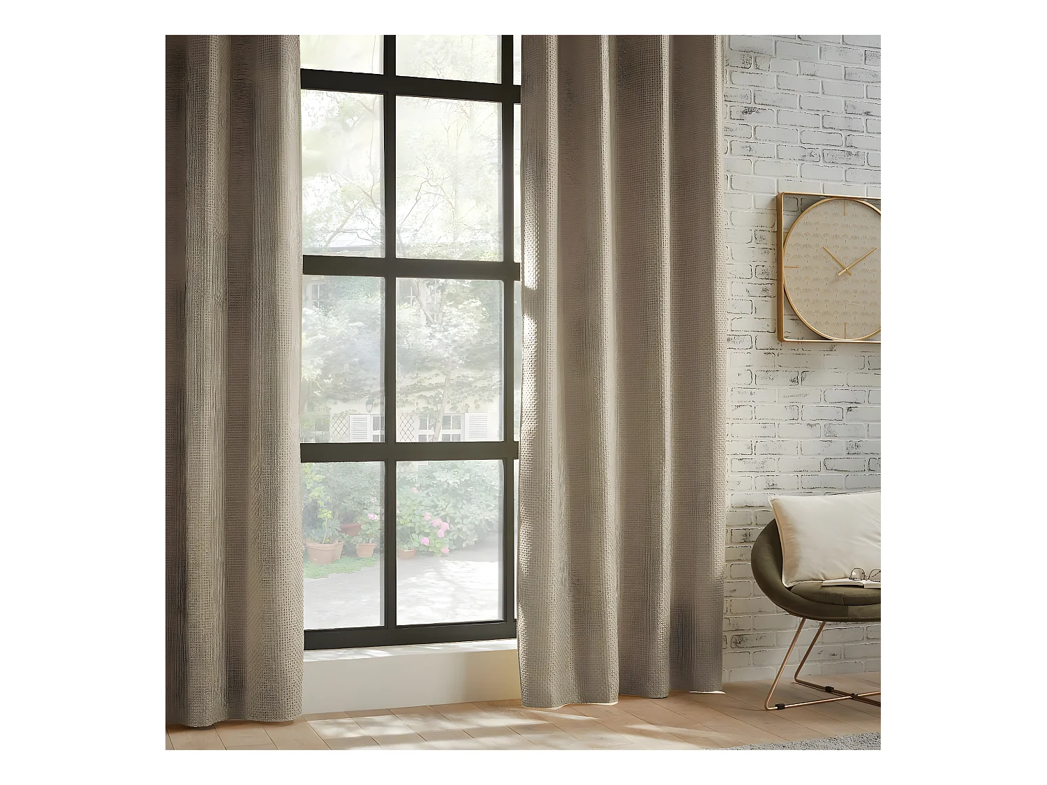 Rideau à œillets Occultant Jacquard coloris Beige Lin 140 x 260 cm