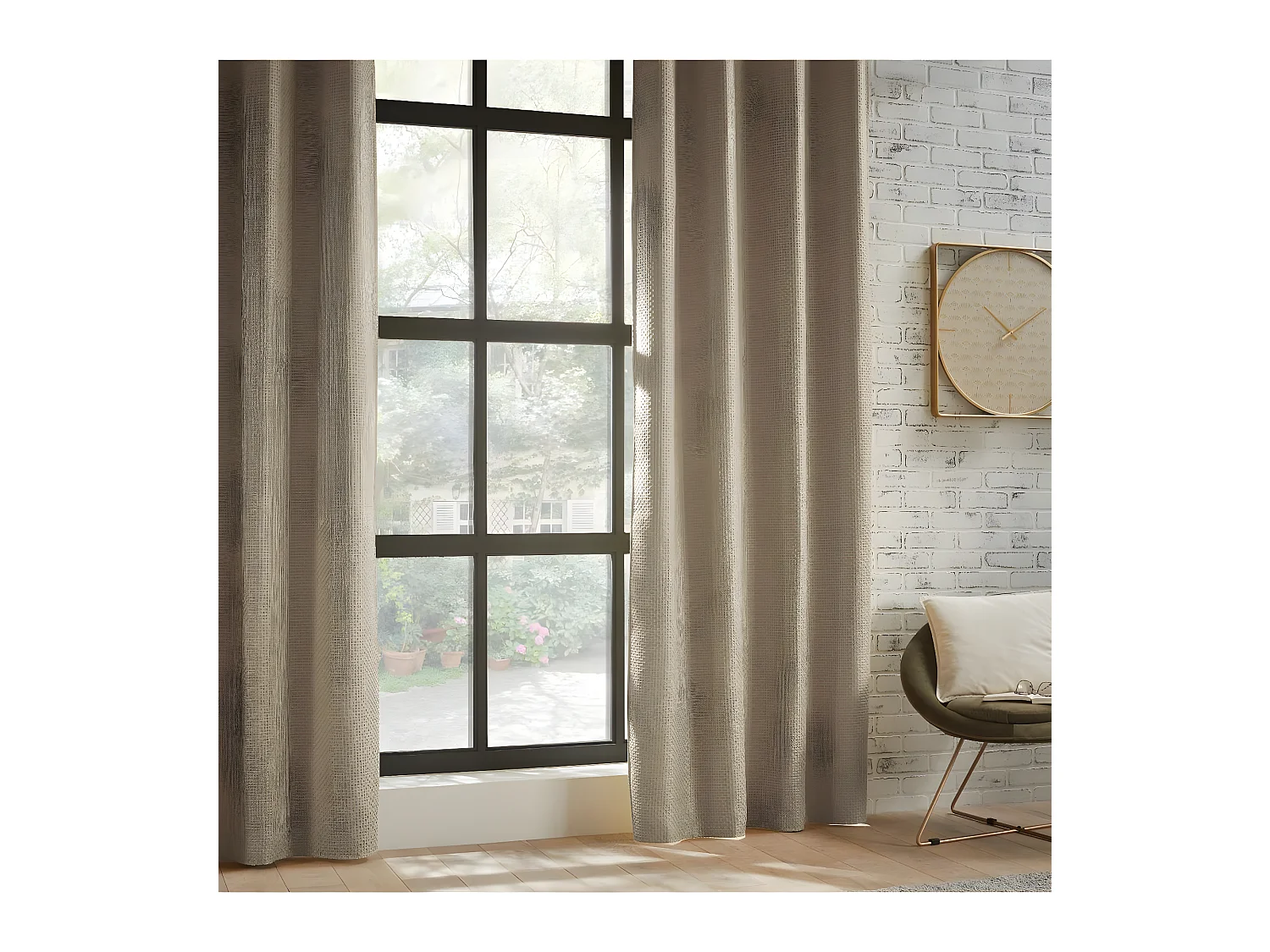 Rideau à œillets Occultant Jacquard coloris Beige Lin 140 x 260 cm