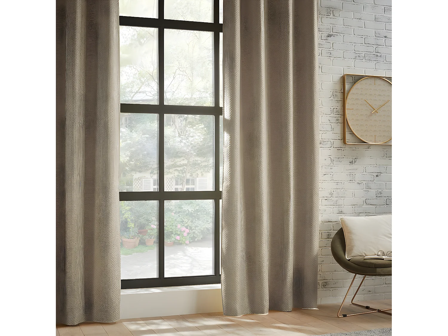 Rideau à œillets Occultant Jacquard coloris Beige Lin 140 x 260 cm