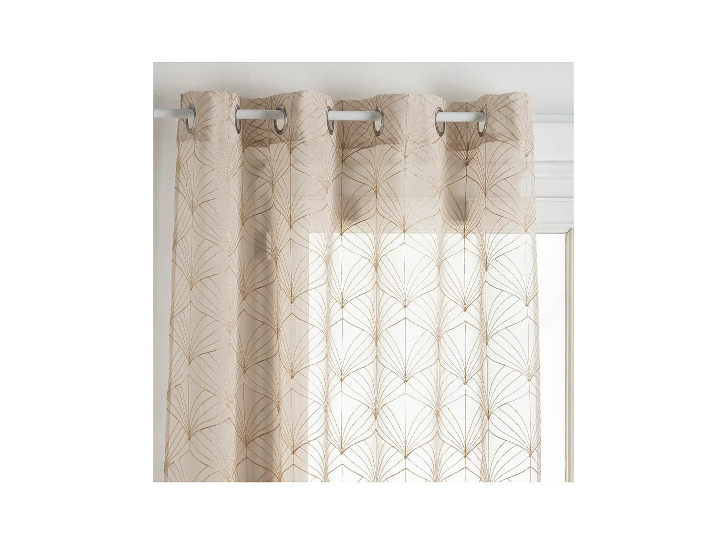 Voilage à œillets Beige Lin motif Brodé 140 x 240 cm