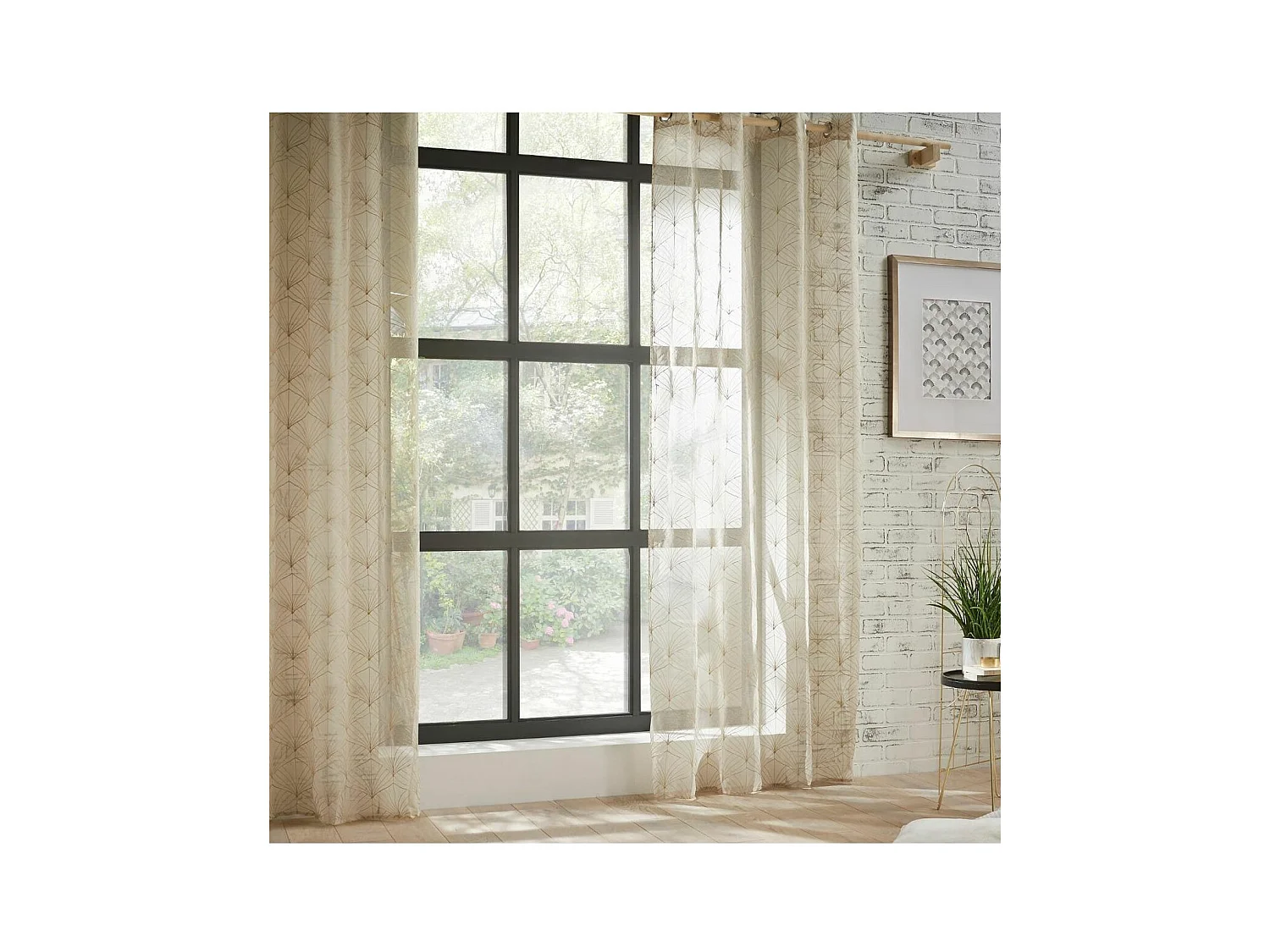 Voilage à œillets Beige Lin motif Brodé 140 x 240 cm