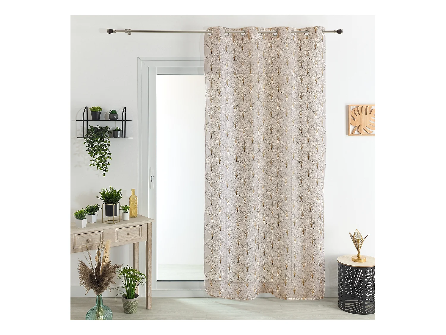 Voilage à œillets Beige Lin motif Brodé 140 x 240 cm