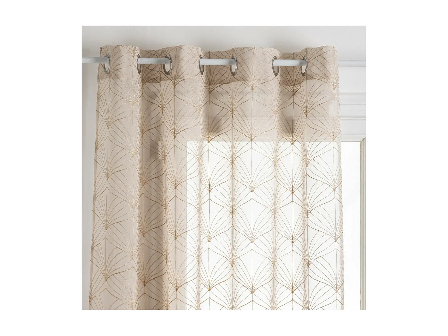 Voilage à œillets Beige Lin motif Brodé 140 x 240 cm