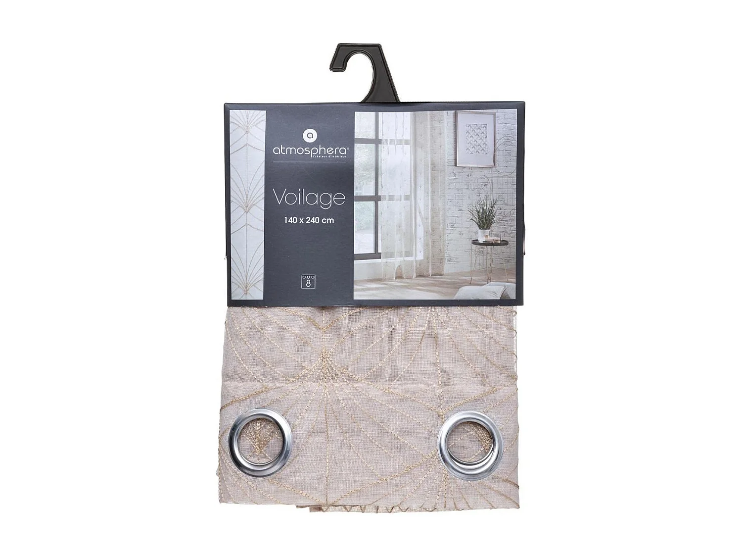 Voilage à œillets Beige Lin motif Brodé 140 x 240 cm