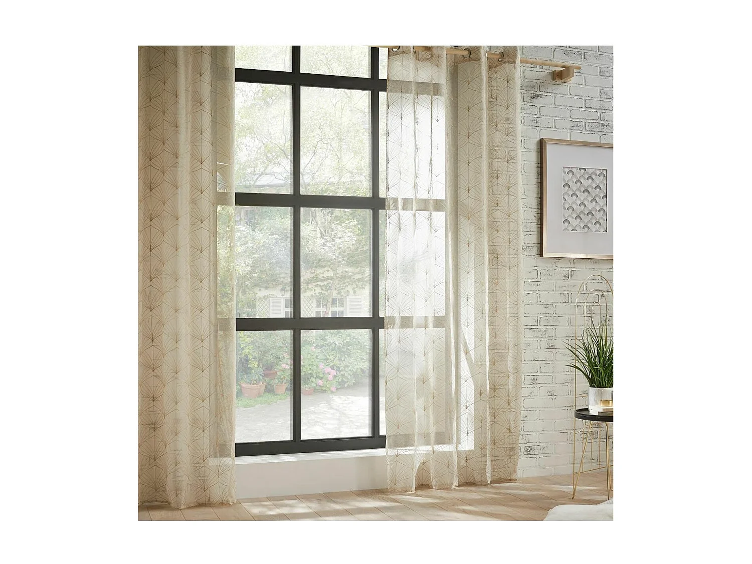 Voilage à œillets Beige Lin motif Brodé 140 x 240 cm