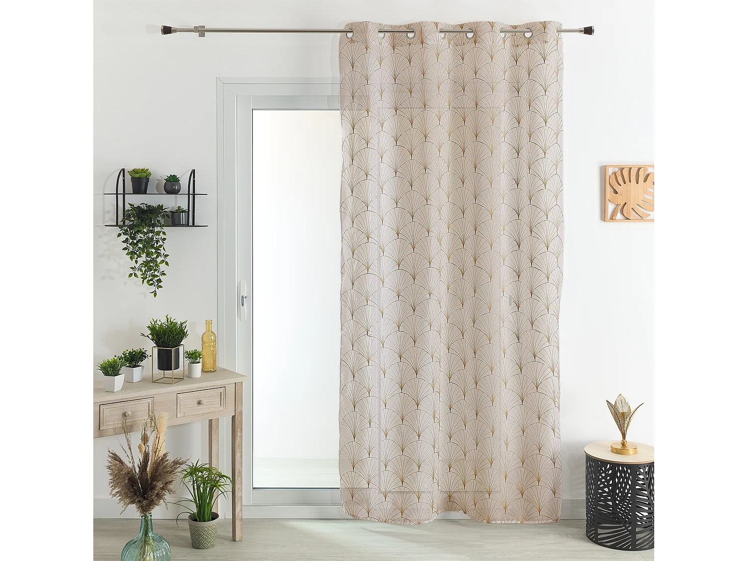 Voilage à œillets Beige Lin motif Brodé 140 x 240 cm
