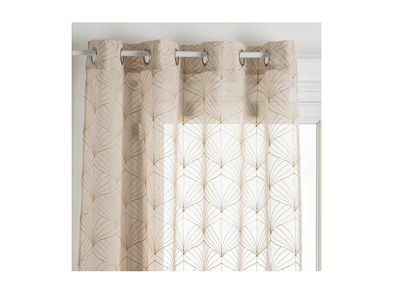 Voilage à œillets Beige Lin motif Brodé 140 x 240 cm