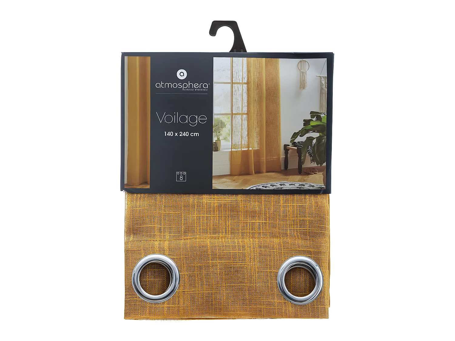 Voilage à œillets Jaune Ocre aspect satiné 140 x 240 cm