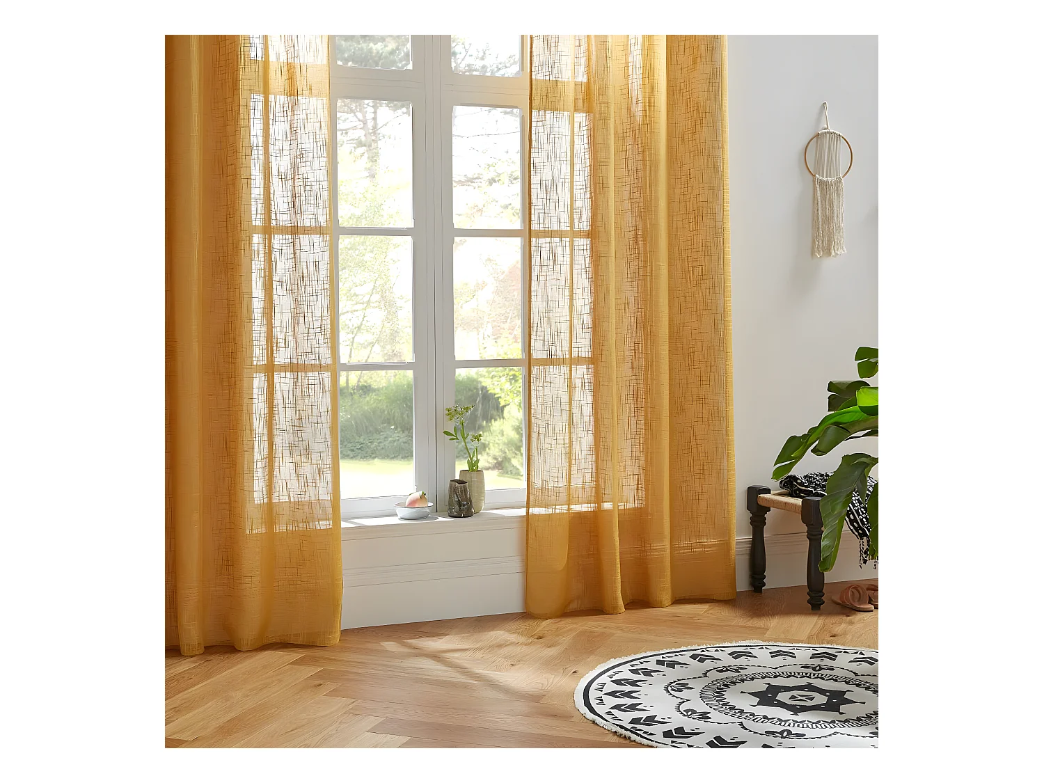 Voilage à œillets Jaune Ocre aspect satiné 140 x 240 cm