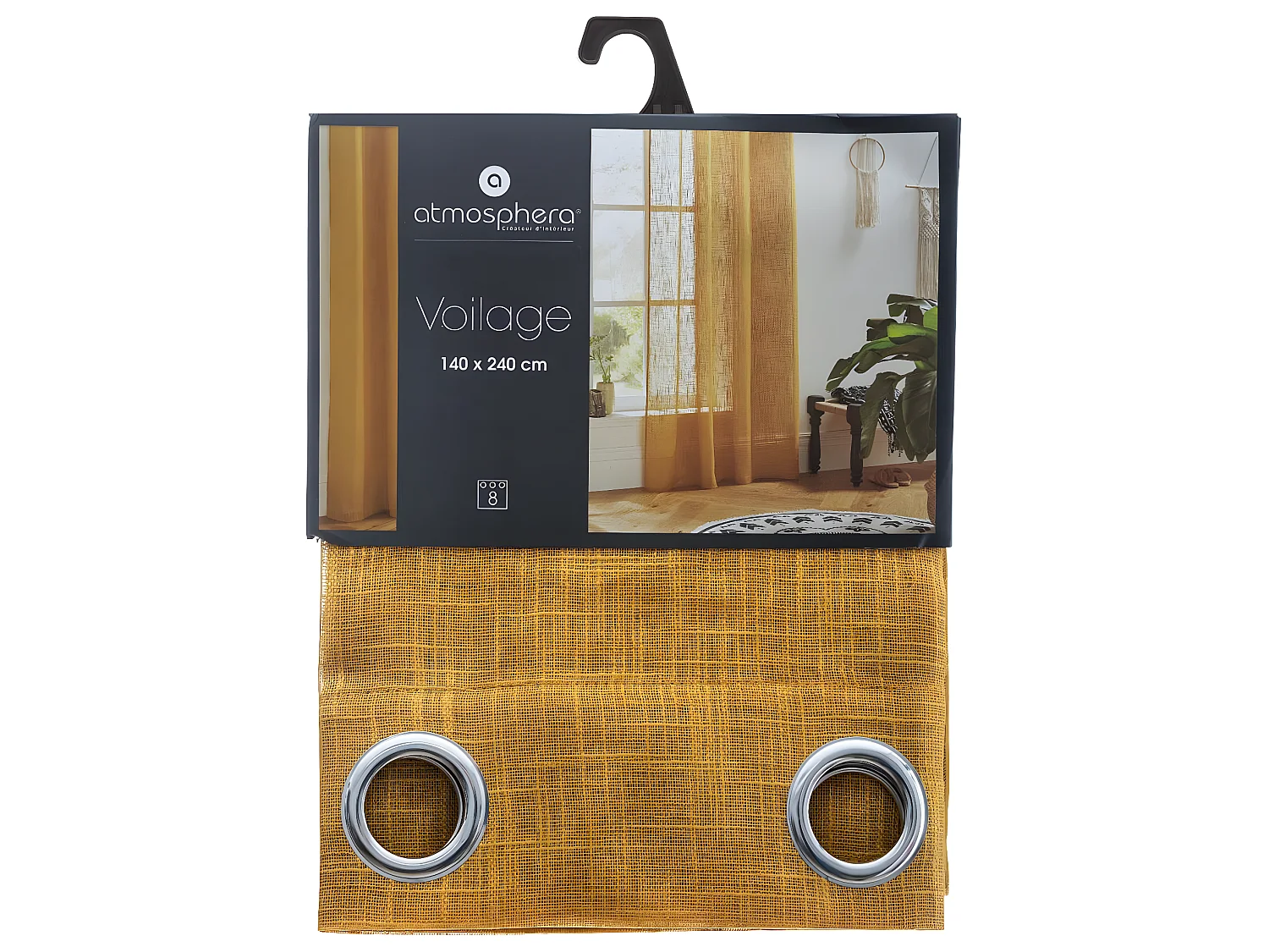 Voilage à œillets Jaune Ocre aspect satiné 140 x 240 cm