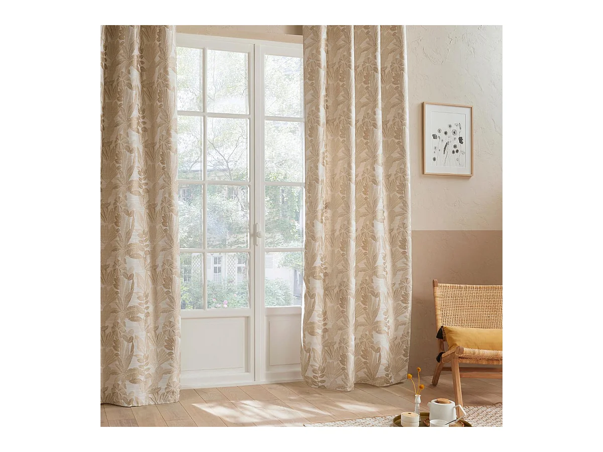 Rideau à œillets Jacquard Beige Lin 140 x 260 cm