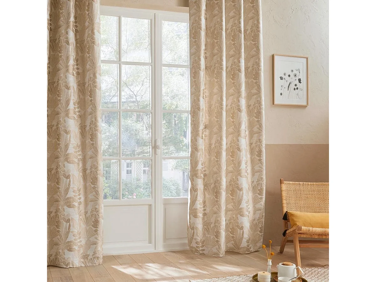 Rideau à œillets Jacquard Beige Lin 140 x 260 cm