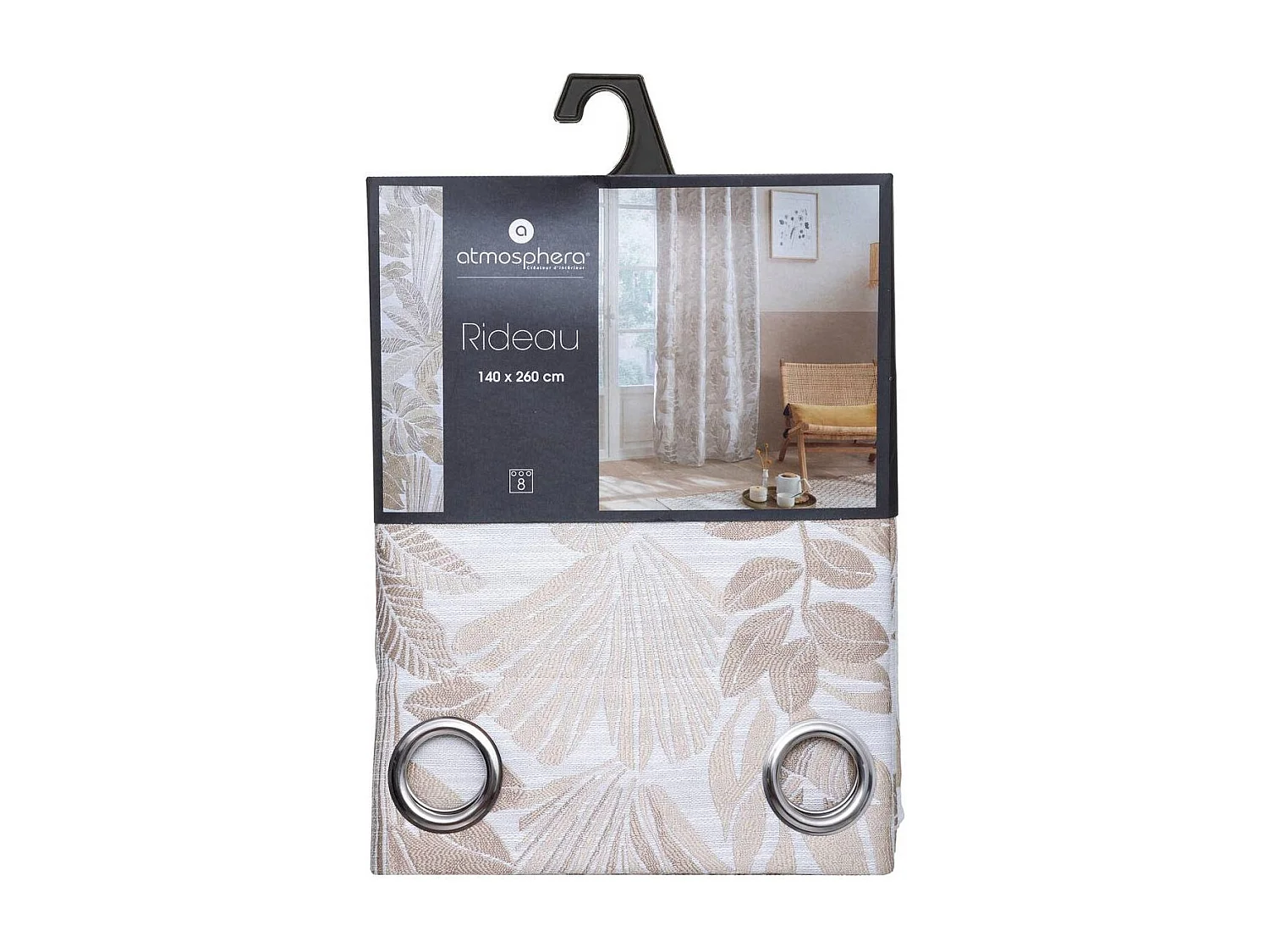 Rideau à œillets Jacquard Beige Lin 140 x 260 cm