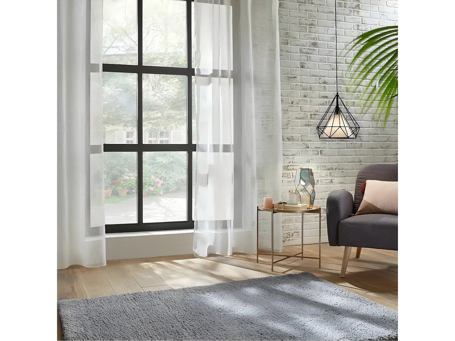 Voilage à œillets Blanc motif Croix Or en relief 140 x 240 cm