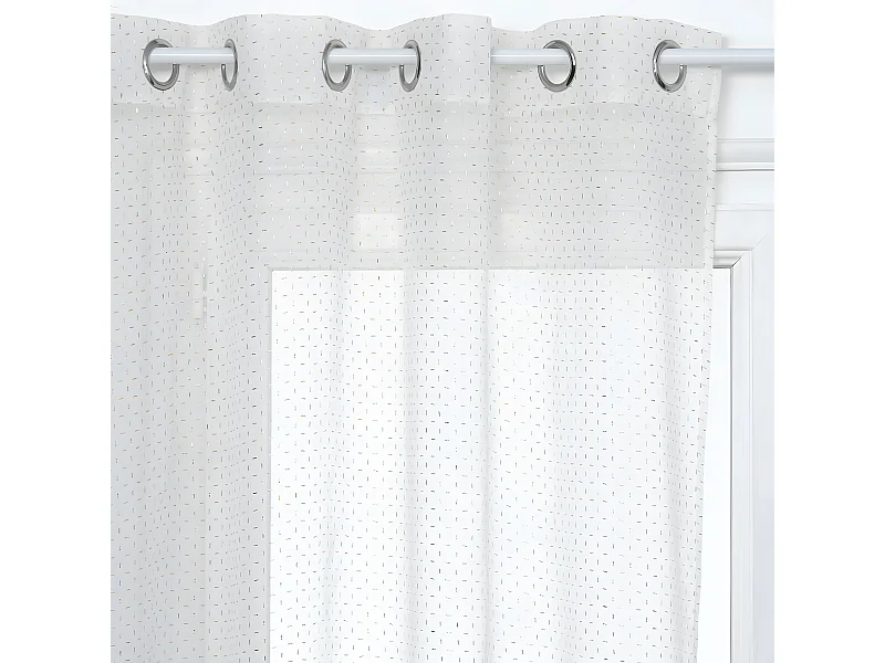 Voilage à œillets Blanc motif Croix Or en relief 140 x 240 cm