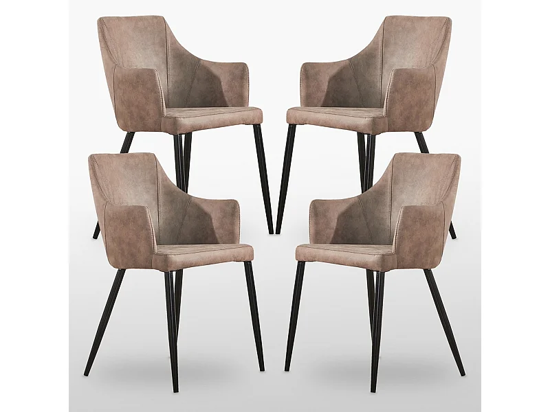 ZARAH - Lot de 4 Chaises Design en Simili Cuir - Rembourrée - Marron
