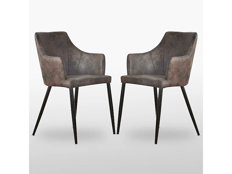 ZARAH - Lot de 2 Chaises Design en Simili Cuir - Rembourrée - Gris Foncé