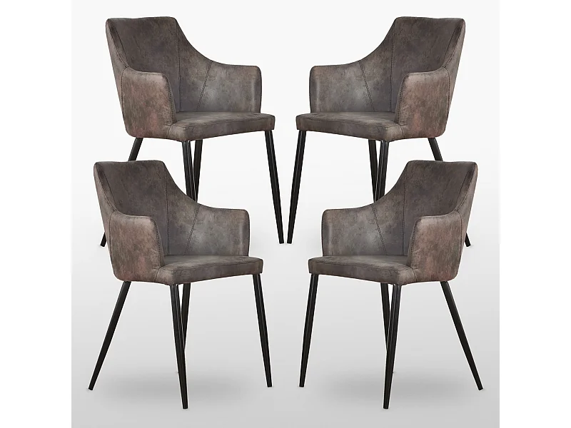 ZARAH - Lot de 4 Chaises Design en Simili Cuir - Rembourrée - Gris Foncé