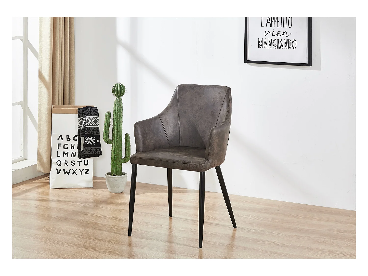 ZARAH - Lot de 4 Chaises Design en Simili Cuir - Rembourrée - Gris Foncé