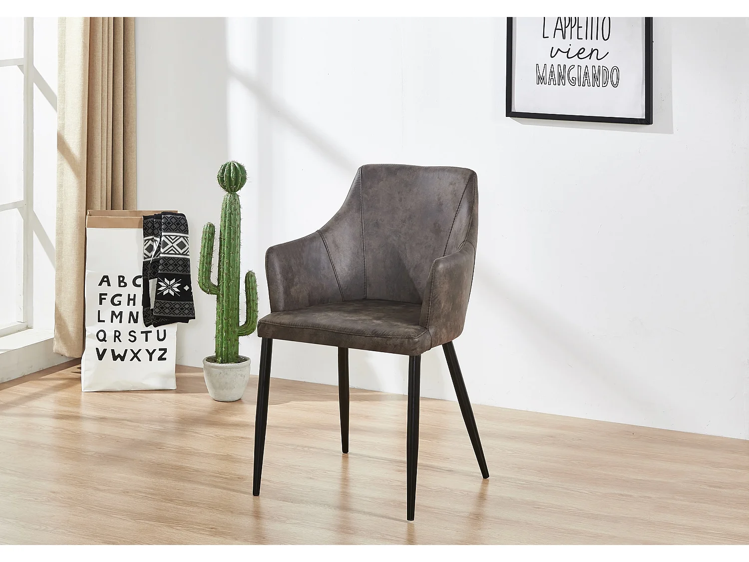 ZARAH - Lot de 4 Chaises Design en Simili Cuir - Rembourrée - Gris Foncé