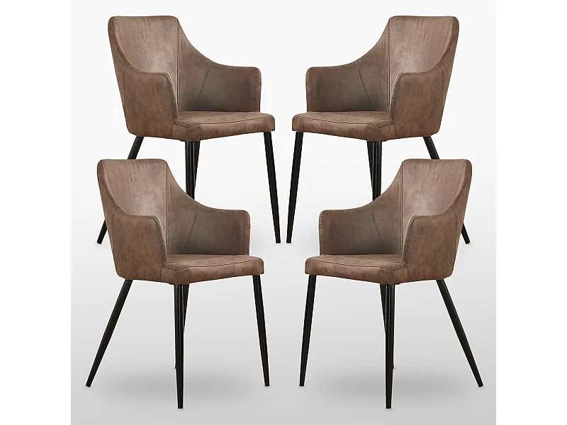 ZARAH - Lot de 4 Chaises Design en Simili Cuir - Rembourrée - Marron Chocolat