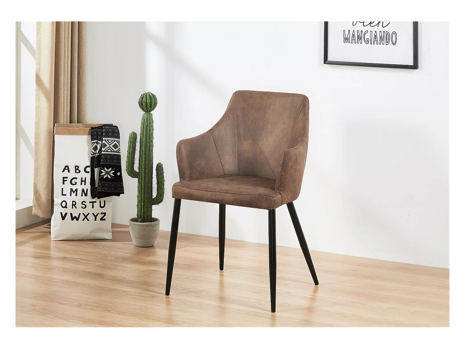 ZARAH - Lot de 4 Chaises Design en Simili Cuir - Rembourrée - Marron Chocolat