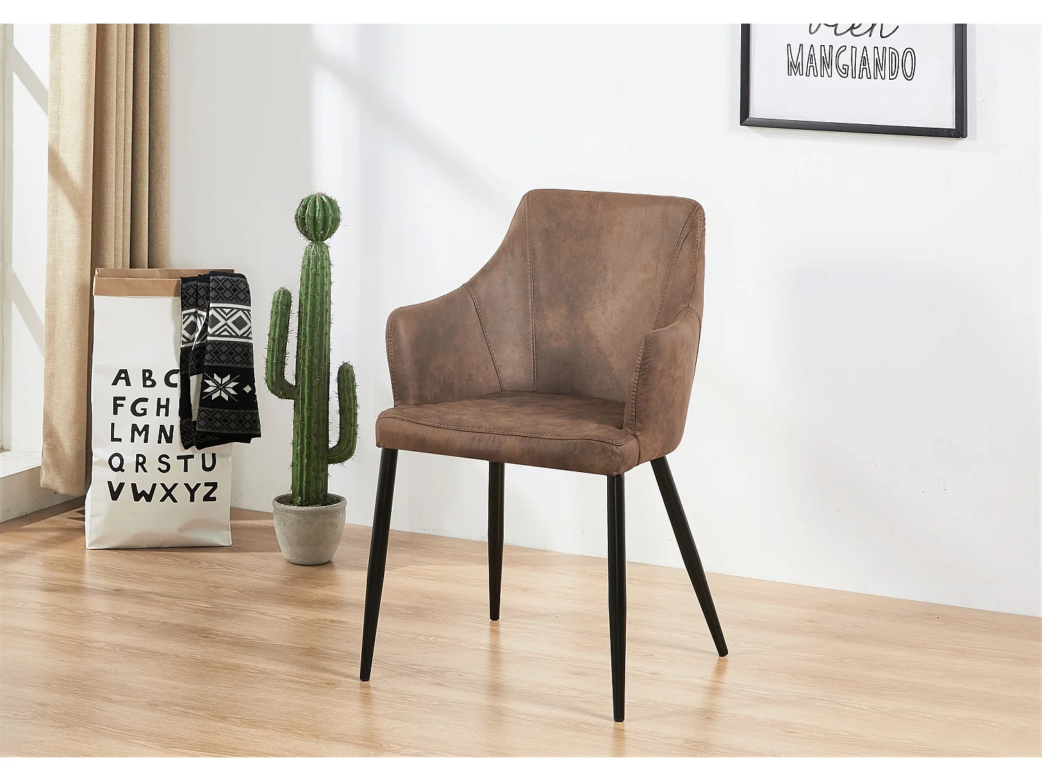 ZARAH - Lot de 4 Chaises Design en Simili Cuir - Rembourrée - Marron Chocolat