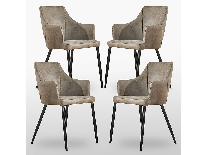 ZARAH - Lot de 4 Chaises Design en Simili Cuir - Rembourrée - Taupe