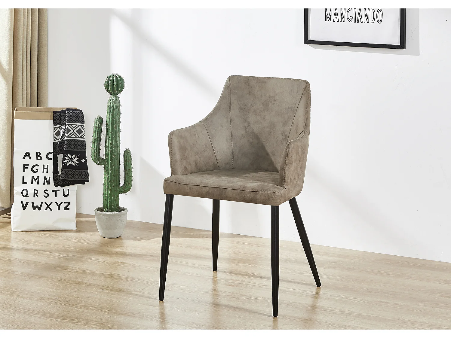 ZARAH - Lot de 4 Chaises Design en Simili Cuir - Rembourrée - Taupe