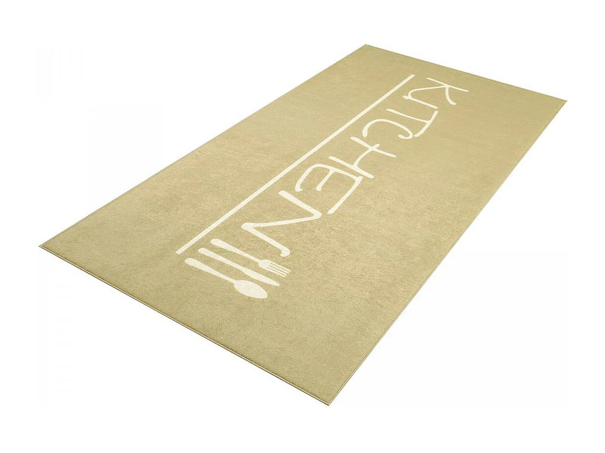 tapis cuisine Lavable 30° 70x180 beige et blanc LYN11 IMP